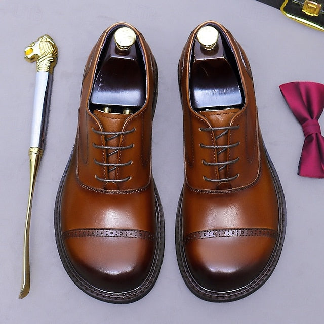 Cap First Shoes Oxford Leather Genuine Men's Toe