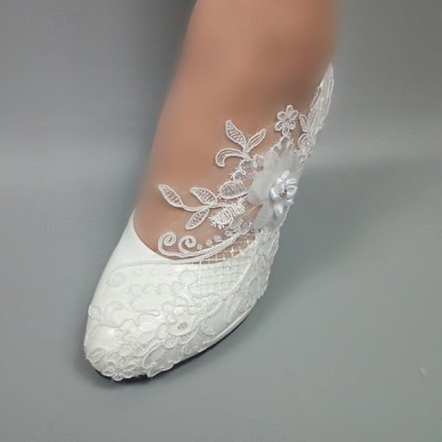 Elegant Bridal Women's White Wedding Floral Lace Heels –