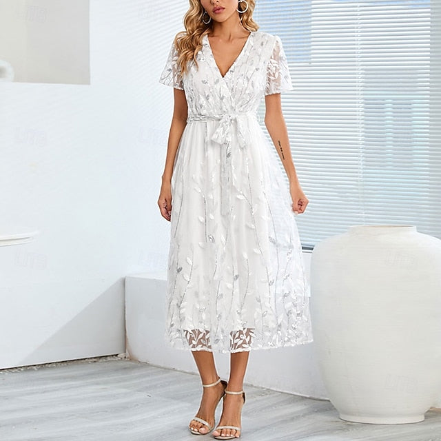 Dress Bride Neck the of V Sequin Elegant A-Line Mother