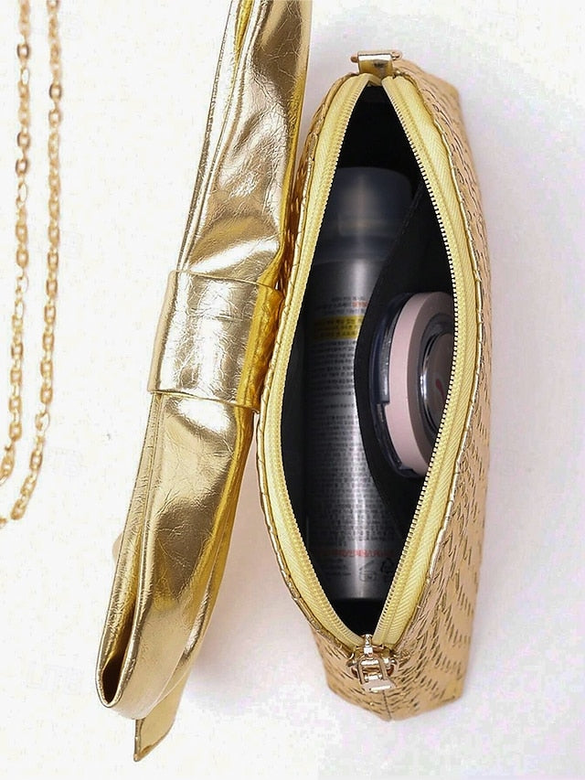 Leather Bow Faux Oversized with Clutch Bag Women's Gold