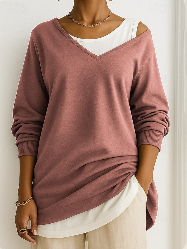 Women's Blouse Patchwork Color Block Stylish Casual Long