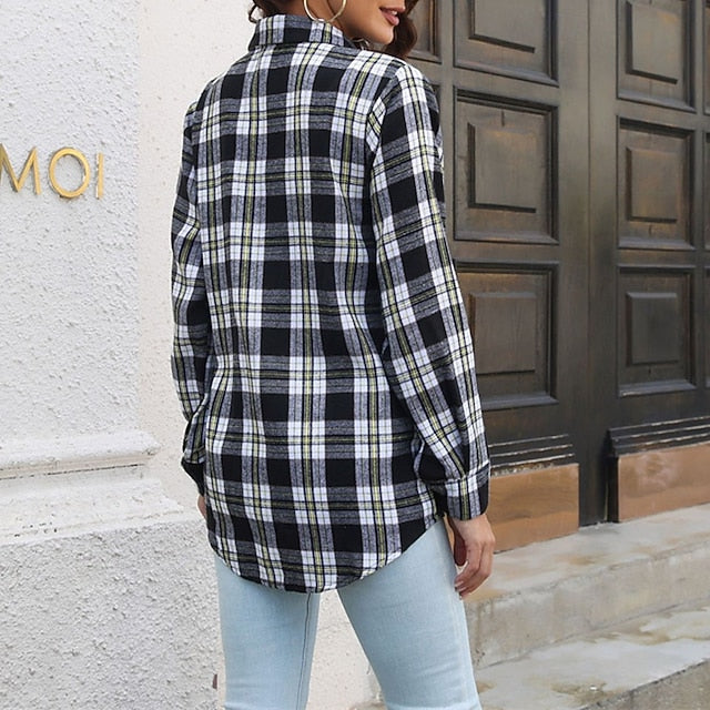 Women's Shirt Buttons Plaid Daily Stylish Basic Long Sleeve