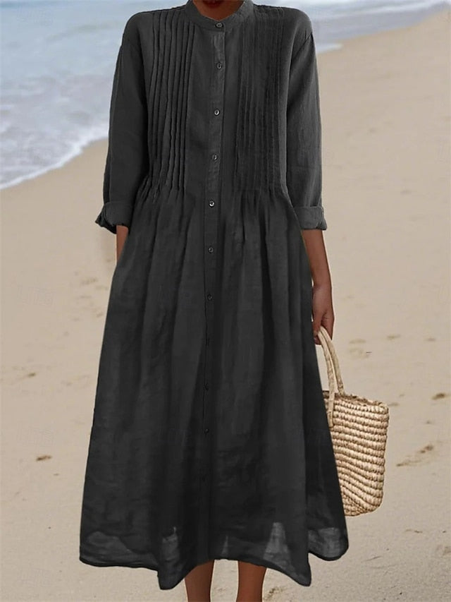 Women's Midi Dress Shirt Dress Casual Dress Cotton Linen