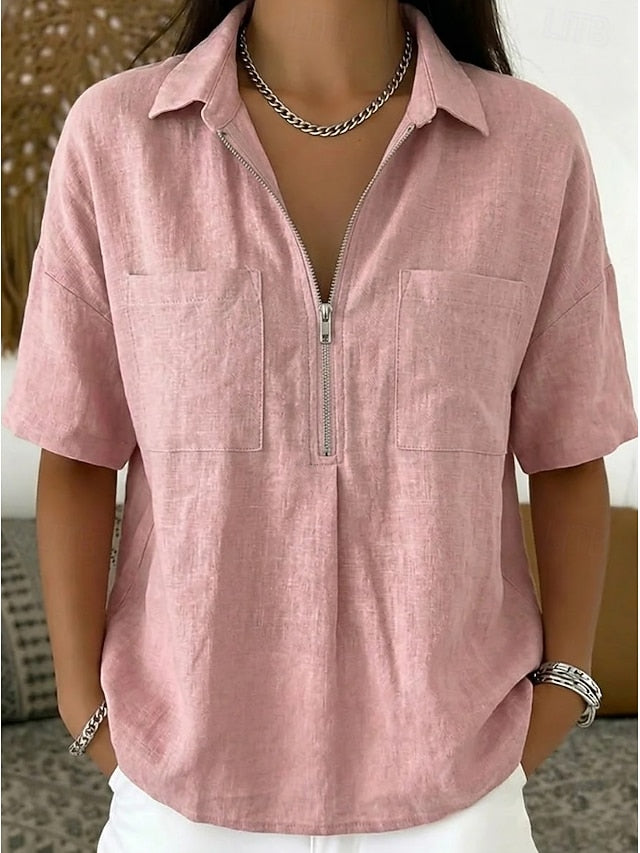 Women's Shirt Polo Shirts Zipper Pocket Vintage Stylish