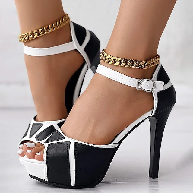Stiletto and Platform Sandals with White Black Women's