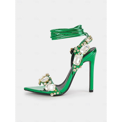with Green Stiletto Women's Lace-Up Heels Metallic