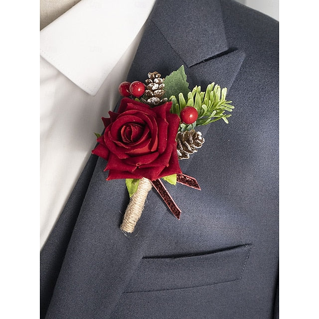 Rose Women's Set and Boutonniere Corsage Christmas Red