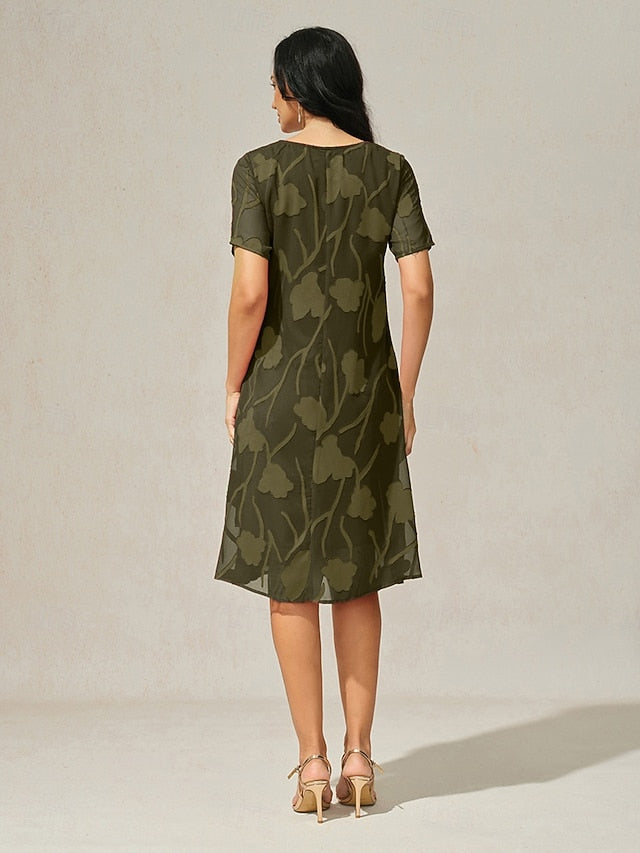 Women's Knee Length Dress Chiffon Dress Elegant Casual