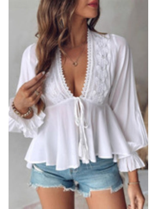 Women's Boho Shirt Lace Shirt Blouse Buttons Plain Daily