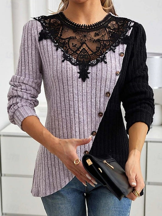 Women's Blouse Lace Patchwork Solid Color Elegant Stylish