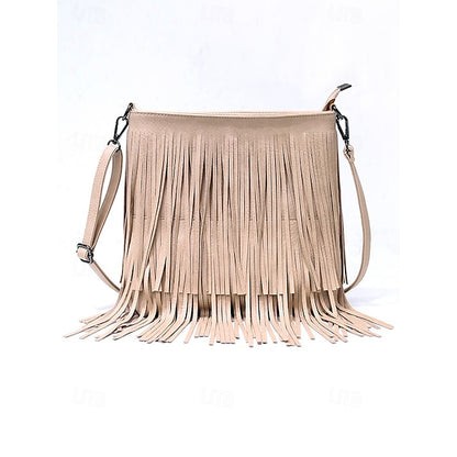 - Women's Leather Bag Faux Fringe Bohemian Crossbody