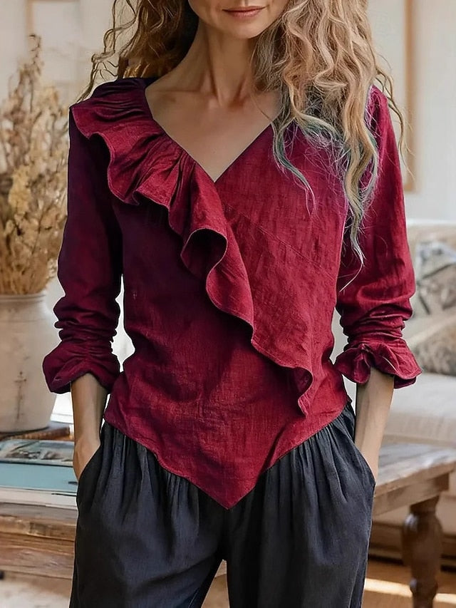 Women's Popover Shirt Dress Shirt Blouse Ruched Solid Color