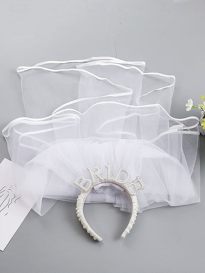 'BRIDE' with Headband Veil – Pearl-Embellished
