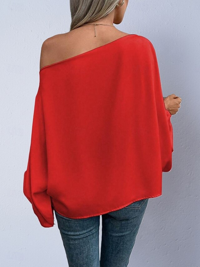 Women's Shirt Satin Shirt Blouse Off The Shoulder Tops