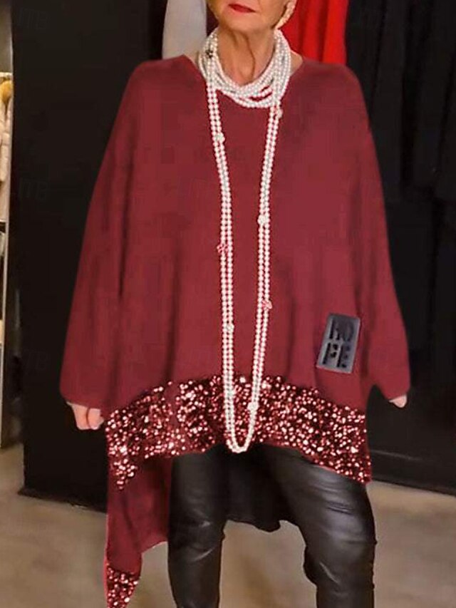 Women's Blouse Sequins Patchwork Color Block Stylish Modern