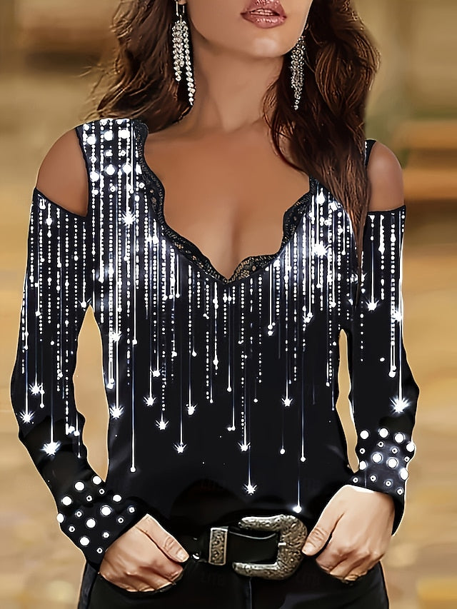 Women's Blouse Cut Out Print Daily Stylish Long Sleeve V