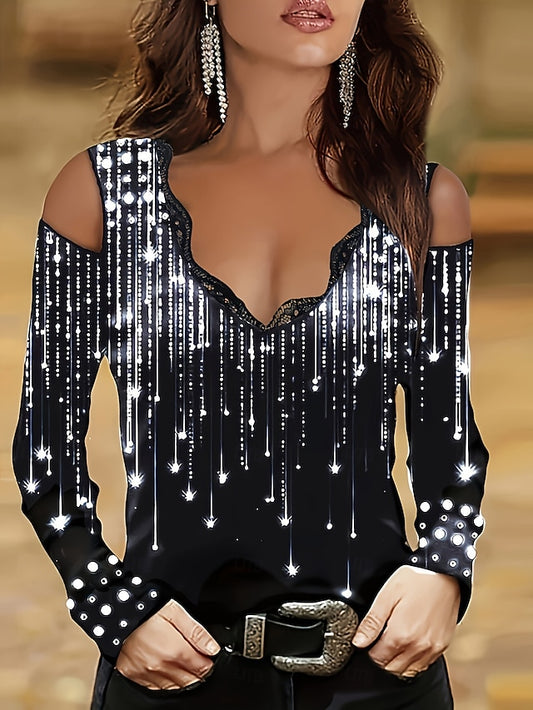 Women's Blouse Cut Out Print Daily Stylish Long Sleeve V