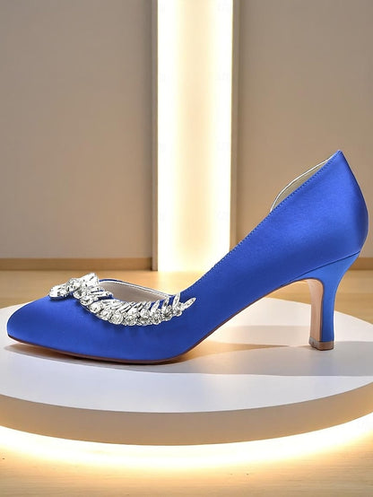 Silver Toe Satin Kitten Heels Low Round Heel Women's -