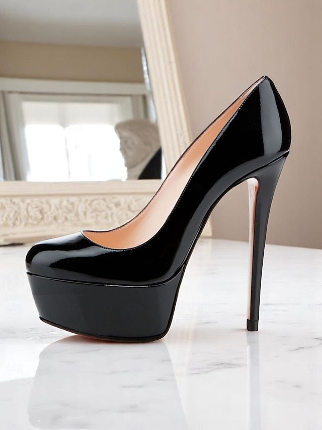 Patent Heels with Women's Platform Black Pointed-Toe and