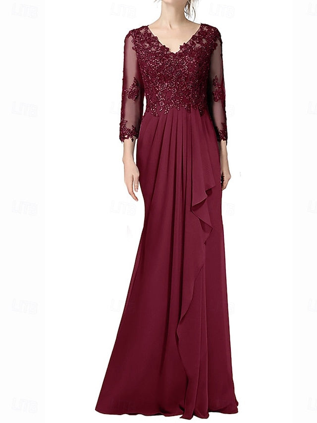 Dress of Mother Elegant Length A-Line Floor V the Neck Bride