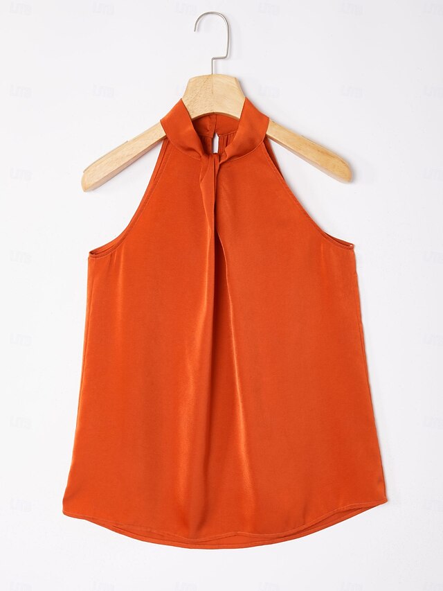 Orange Stand Collar Wide Leg Pants Set
