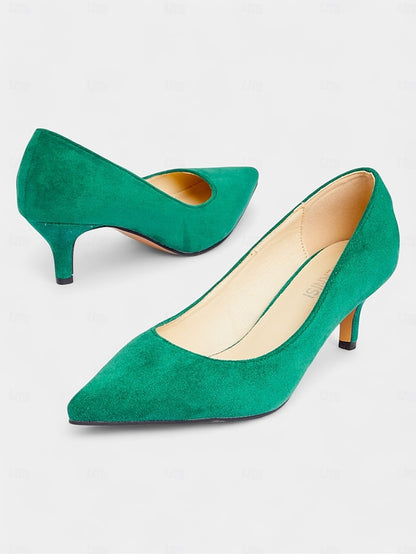 with Green Pointed-Toe Women's Kitten Suede Emerald Pumps