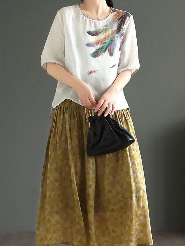 Women's Shirt Cotton Linen Shirts Blouse Faux Cotton Linen