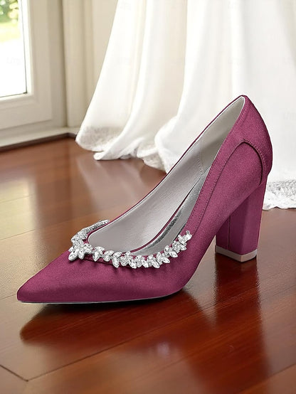 Pumps Block Pink Heel Wedding Women's Satin