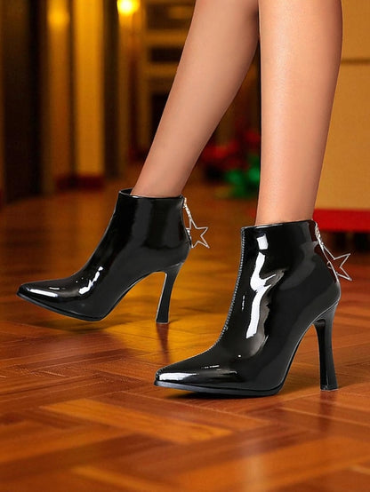 Heel with Boots Ankle Lining Faux Women's Stiletto Fur Gold