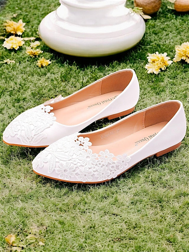 for Flats White Brides – Lace Elegant Ballet Women's