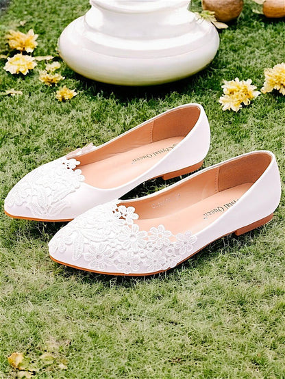 for Flats White Brides – Lace Elegant Ballet Women's