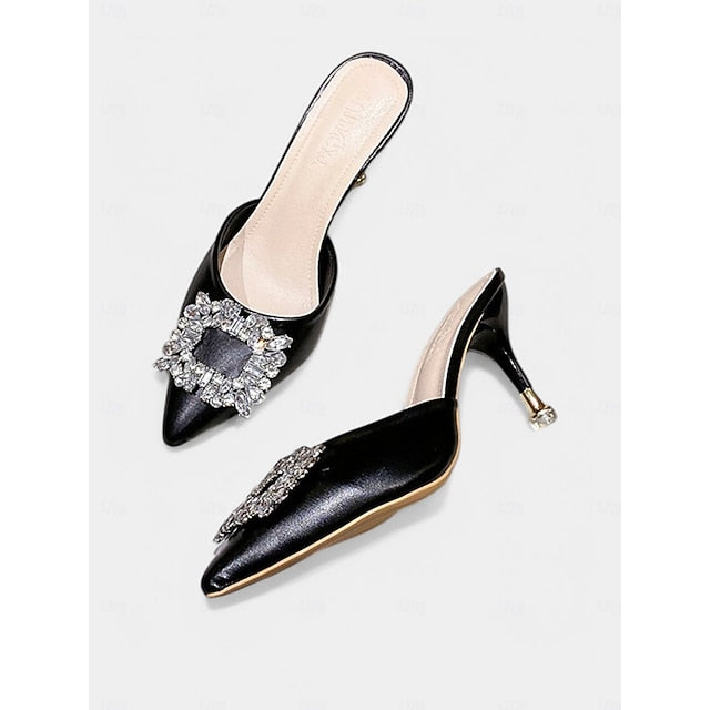 Crystal Light Women's Toe Mules Blue Buckle with Pointed