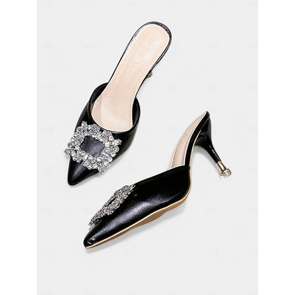 Crystal Light Women's Toe Mules Blue Buckle with Pointed