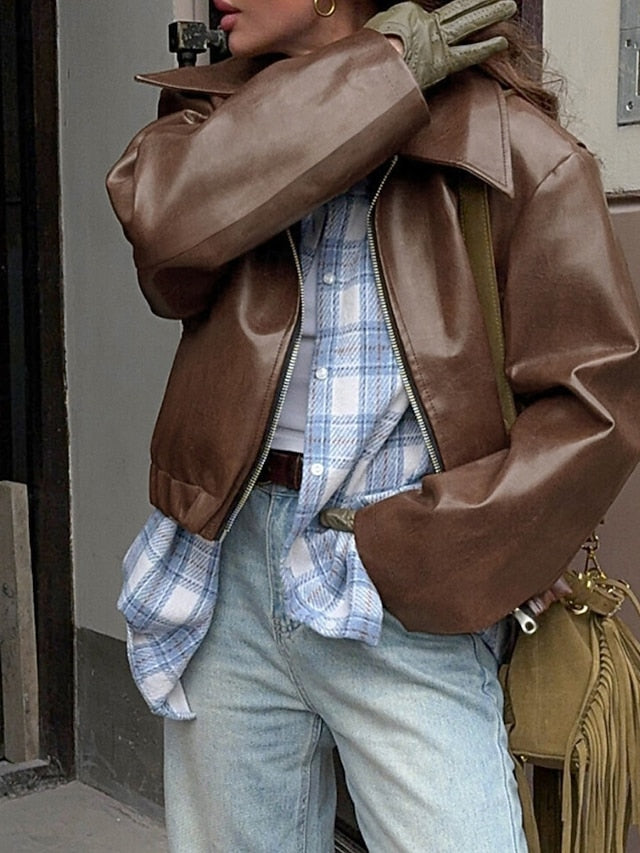 Leather Zipper Warm Faux Women's Comfortable Jacket Pocket