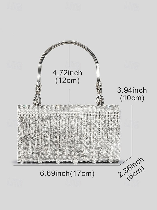 Handbag with Chain Women's Silver Evening Crystal Elegant