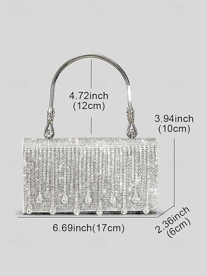 Handbag with Chain Women's Silver Evening Crystal Elegant