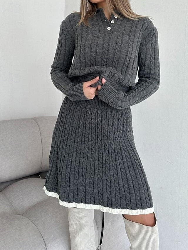 Women's Blouse Sweater Skirt Sets Long Sleeve Shirt Collar