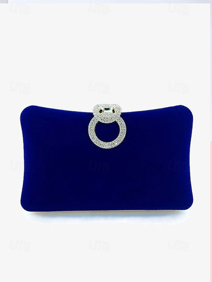 Elegant Bag Velvet with Clutch Rhinestone Ring Women's Blue