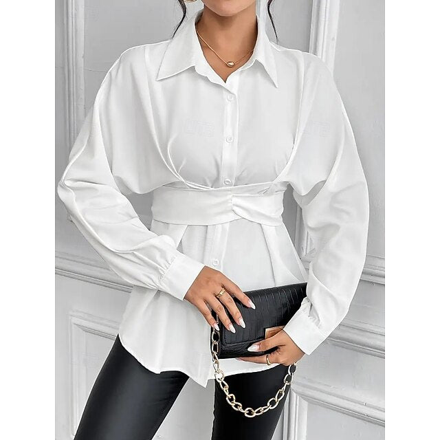 Women's Blouse Buttons Solid Color Elegant Stylish Basic
