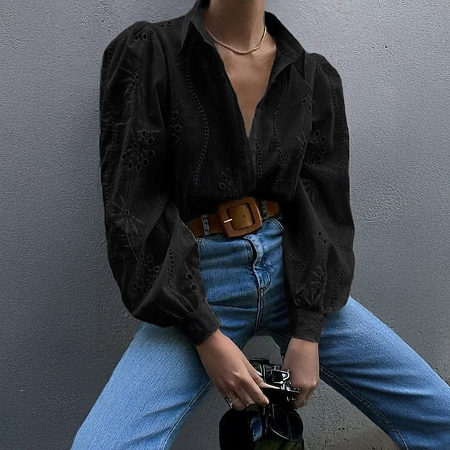 Women's Shirt Blouse Plain Modern Casual Long Sleeve Shirt