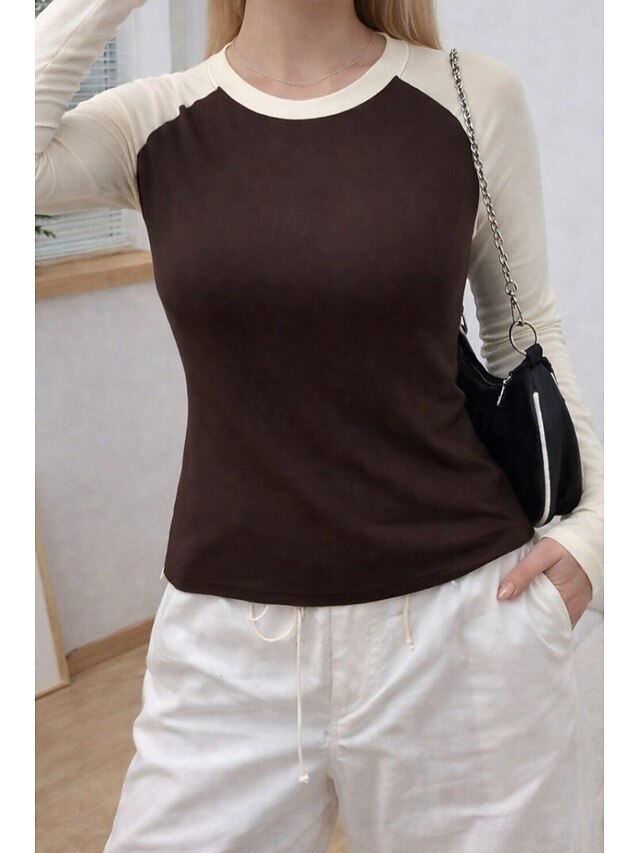 Women's Raglan T Shirt Tee Top Patchwork Color Block