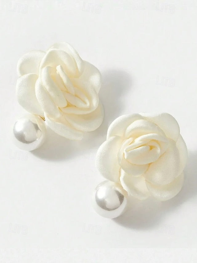 Pearl with Earrings Women's Faux Elegant Flower Drop Stud
