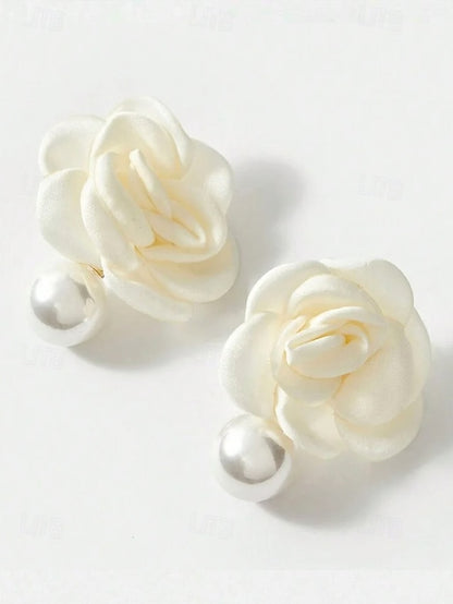 Pearl with Earrings Women's Faux Elegant Flower Drop Stud