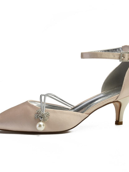 Women's Heels Pearl with Dark and Blue Kitten Satin