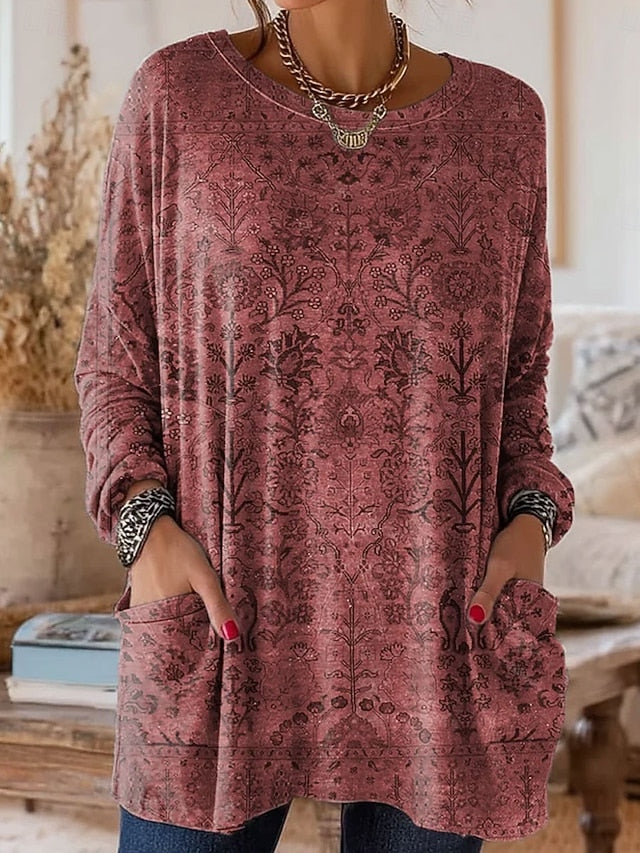 Women's T Shirt Pocket Print Floral Graphic Plants Vintage