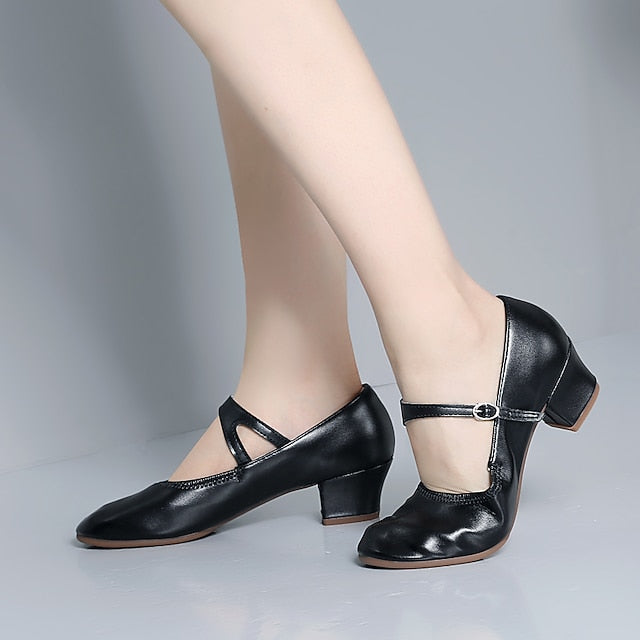 Women's Heel Low Dance with Buckle Gold Shoes Mary Jane