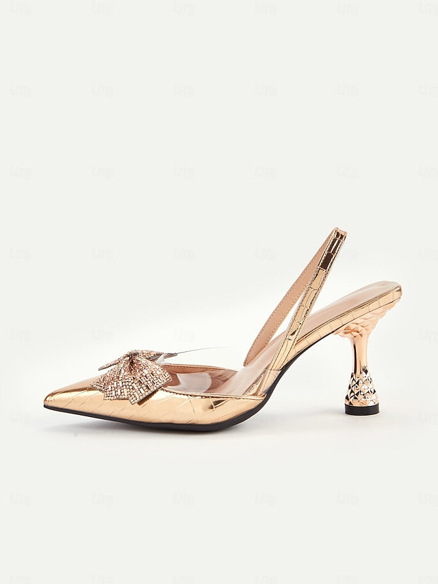 Detail Gold Bow Slingback Quilted with - Heels Women's