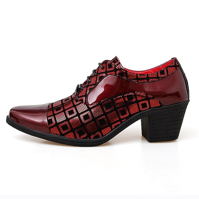 Block Men's Patent Heel and Black Shoes Leather Red Oxford