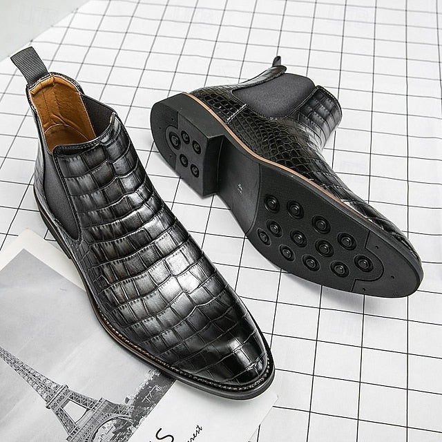 – Boots Slip-On Pattern Crocodile Men's Brown Chelsea