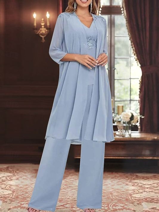 Dress Guest Simple Wedding the of Piece Bride Mother V Elegant 3